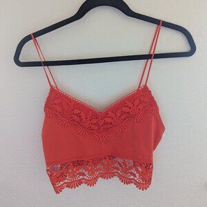 Red TOPSHOP lace cami crop top